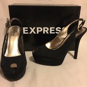SALE! Express Black Suede Immi Peep-Toe Pumps