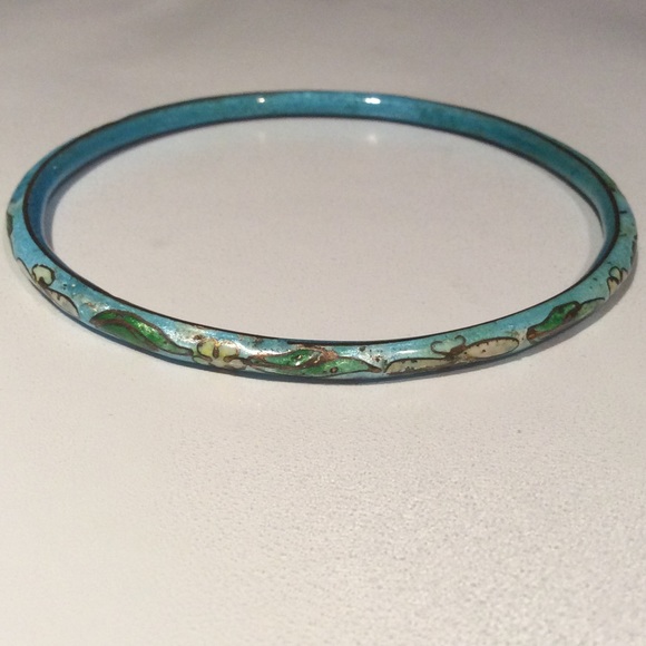 Vintage Jewelry - Light Blue Vintage Cloisonné Bangle Bracelet
