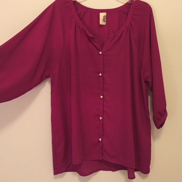Magenta three quarter sleeve silver buttons