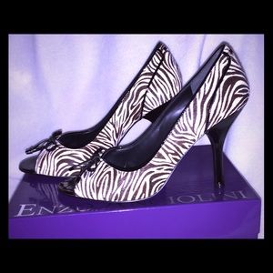 New Enzo Angiolini Zebra BlackWhite Patent Leather