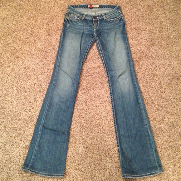 BKE Stella jeans, boot cut, extra long, distressed