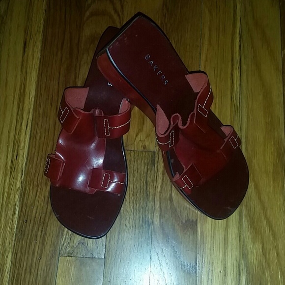 Bakers red leather wooden heel clogs