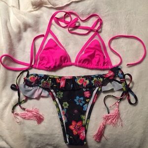 Pink bikini.