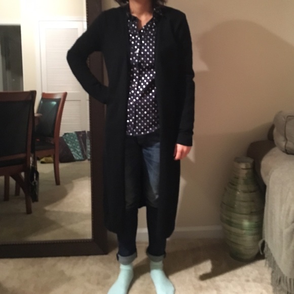 Karen Kane angora long black sweater coat. Medium.
