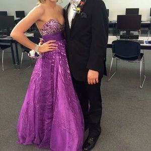 Jovani Purple and pink strapless prom dress