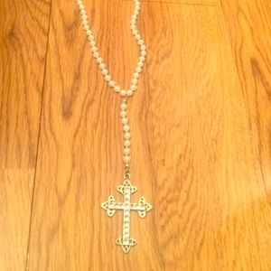 Pearl studded cross necklace