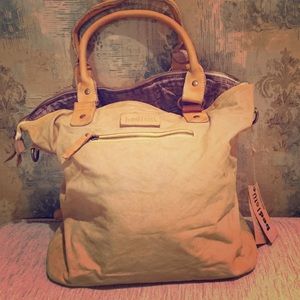 FREE PEOPLE TOTE distressed canvas leather straps