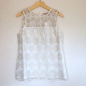 White & Silver Floral Sleeveless Petite Top