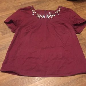 Maroon jeweled neckline blouse