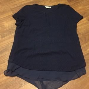 Blue knit and silk sweater blouse