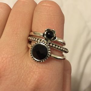 Three Stackable Black and Silver Avon Ring Set💍