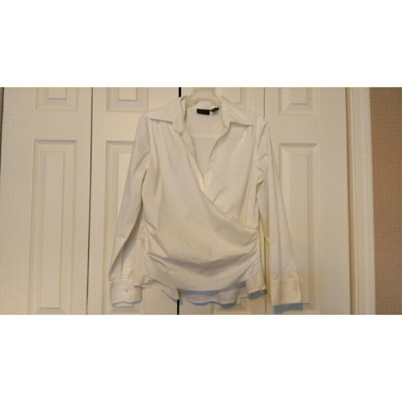 White Faux Wrap Dress Shirt