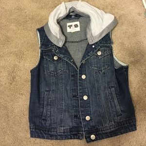 Denim hooded vest