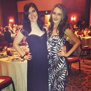 Long, strapless, black chiffon dress