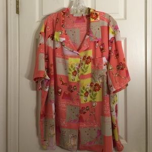 Coral print button down top
