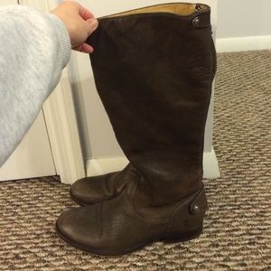 Brown Leather Frye Boots size 7 1/2 zipper up back