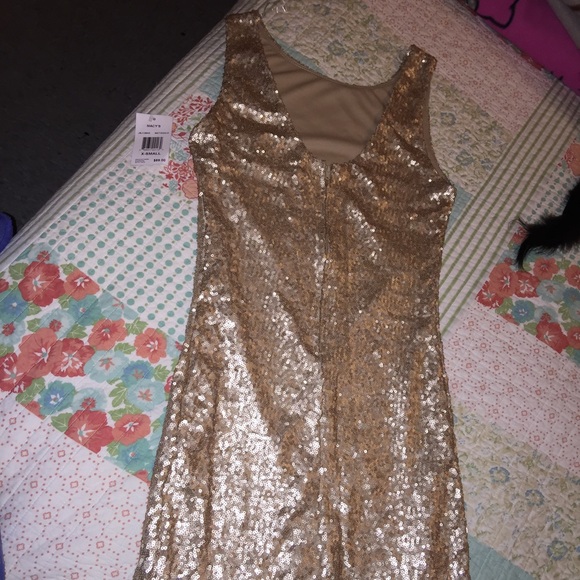 Macy's Crystal Doll gold sequin cocktail dress