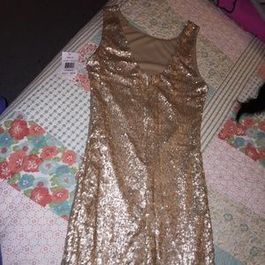 Macy's Crystal Doll gold sequin cocktail dress