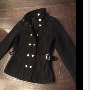 Black wool military pea coat