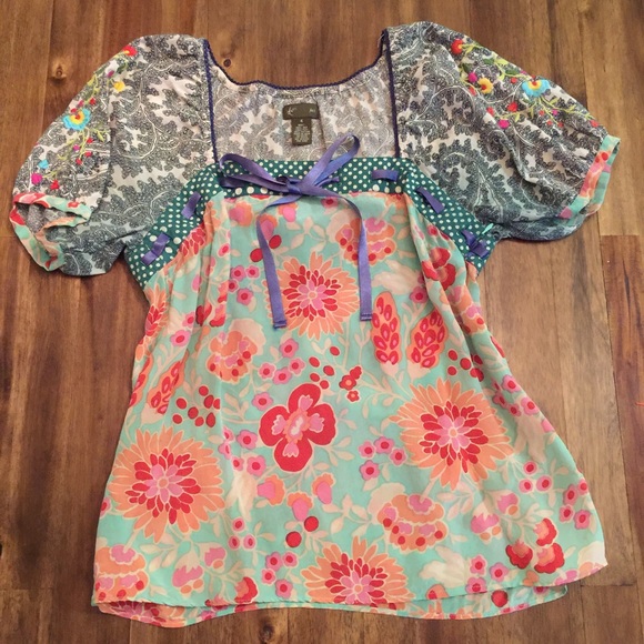 Embroidered silk boho top