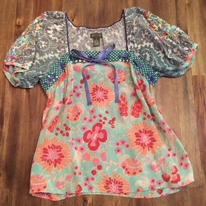 Embroidered silk boho top
