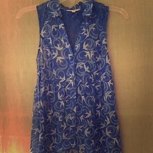 Shear blue and white top/blouse