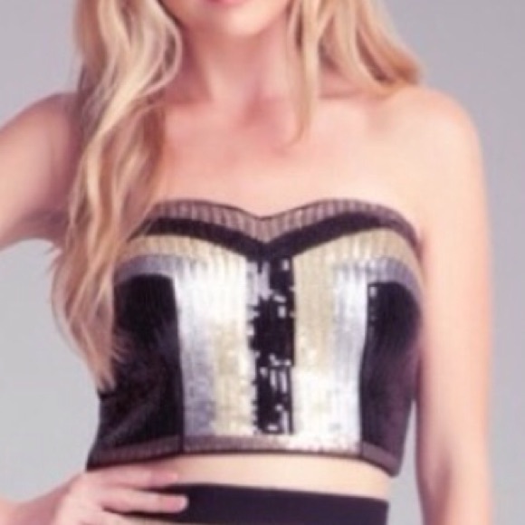 Bebe sequin gold silver and black crop top