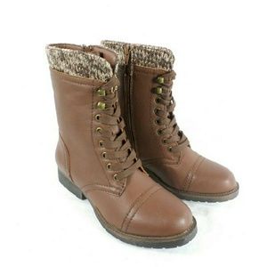 Rampage Jeliana Cognac Lace-up Combat Booties