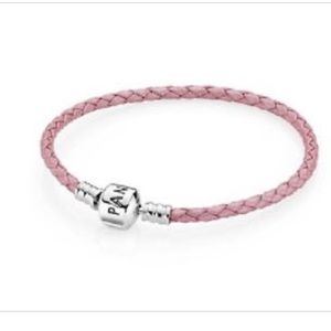 Pandora pink leather bracelet 7"
