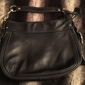 Coach Zoe Black Leather Hobo with Silver Accents