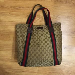 Gucci Beige Gg Canvas Signature Web Shopper Tote