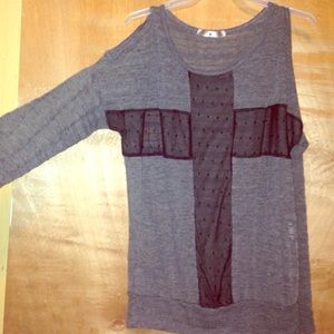 Lace cross, cut out shoulder top