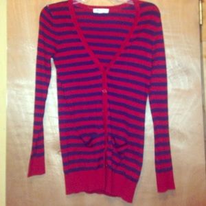Red and blue striped cardigan