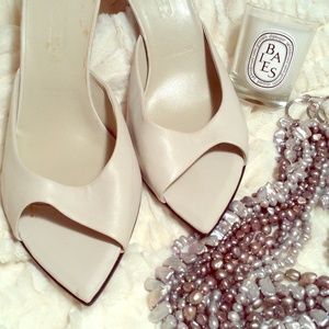 JIL SANDER White Leather Sandals Heels Size 40 9