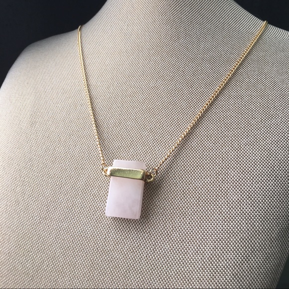 Pink Square Quartz Gold Necklace