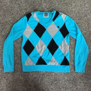 Express Men's Argyle Teal Sweater Medium