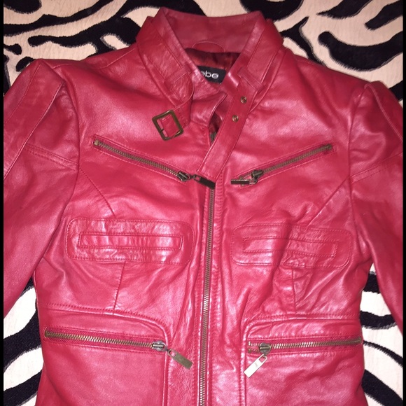 bebe red leather jacket