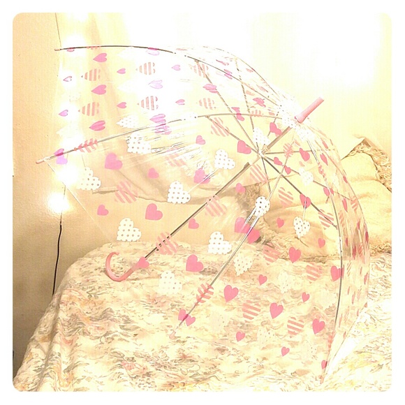 Cute Pink Heart Clear Umbrella