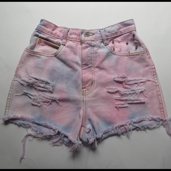 Pink and Blue Studded/Distressed Shorts