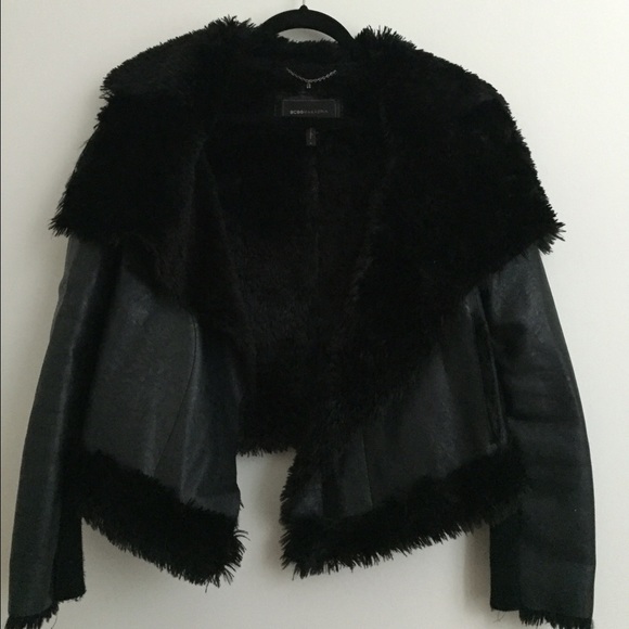 BCBG Leather Jacket With Fur