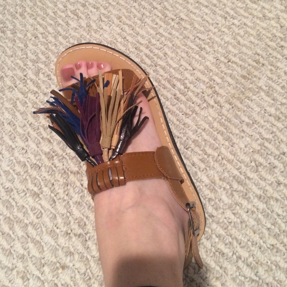 Faux Leather Tassel Sandals