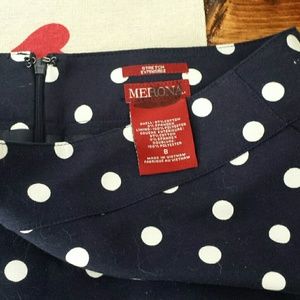 Navy blue and white polka dot pencil skirt sz 8
