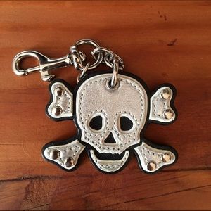 Authentic Coach silver leather skull keychain