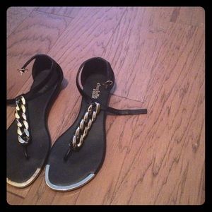 Black and gold sandals