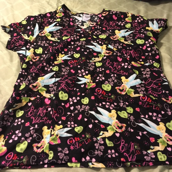 Disney Tinkerbell Valentines scrub top size large