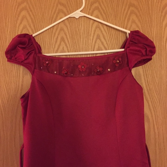 Girls Red Dress with Flower Design - Picture 2 of 4
