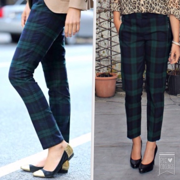 blue and green tartan pants