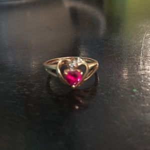 gold and heart shaped ruby ring