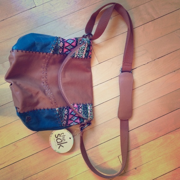 Brown leather printed cross body bag