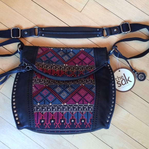 Black leather patterned cross body bag